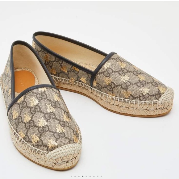 Gucci Logo Espadrille Flat Bees size 37.5 - Picture 3 of 16